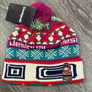 NWT Desigual Colorful Patterned Kids Pom Pom Hat